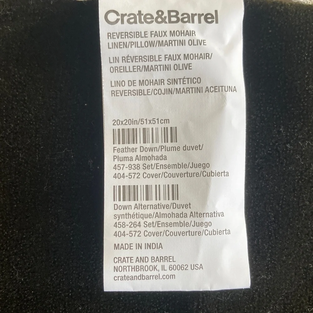 Crate&Barrel Ivory Linen Pillow Cover with martini aceituna